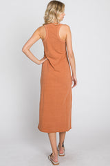 Camel Sleeveless Basic Midi Dress