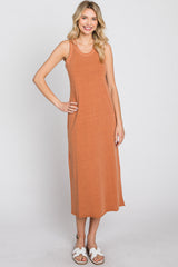 Camel Sleeveless Basic Midi Dress