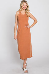 Camel Sleeveless Basic Midi Dress