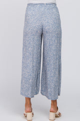 Blue Leaf Print Wide Leg Cropped Maternity Pants