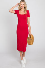 Red Fitted Midi Dress