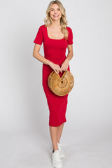 Red Fitted Midi Dress