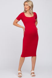 Red Fitted Maternity Midi Dress