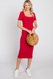 Red Fitted Midi Dress