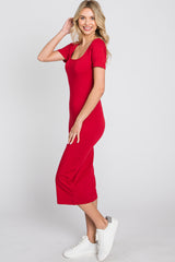 Red Fitted Midi Dress