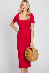 Red Fitted Midi Dress