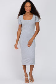 Heather Grey Fitted Midi Dress