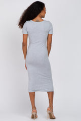 Heather Grey Fitted Midi Dress