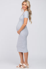 Heather Grey Fitted Maternity Midi Dress