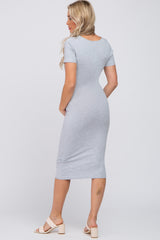 Heather Grey Fitted Maternity Midi Dress