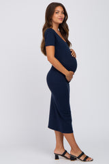 Navy Fitted Maternity Midi Dress