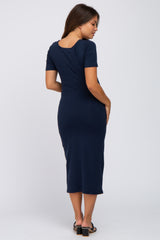 Navy Fitted Maternity Midi Dress