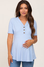 PinkBlush Light Blue Ribbed Button Accent Maternity Blouse