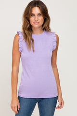 Lavender Ribbed Ruffle Tank Top