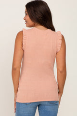 Peach Ribbed Ruffle Maternity Tank Top