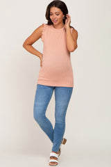 Peach Ribbed Ruffle Maternity Tank Top