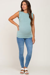 Mint Green Ribbed Ruffle Maternity Tank Top