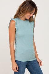 Mint Green Ribbed Ruffle Tank Top