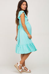 Mint Green Tie Back Flounce Sleeve Maternity Midi Dress