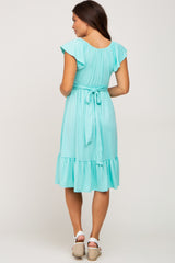 Mint Green Tie Back Flounce Sleeve Maternity Midi Dress