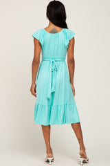 Mint Green Tie Back Flounce Sleeve Midi Dress