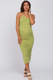 Light Green One Shoulder Ruched Maternity Midi Dress