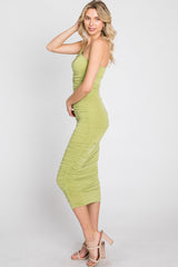 Light Green One Shoulder Ruched Midi Dress