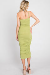 Light Green One Shoulder Ruched Midi Dress