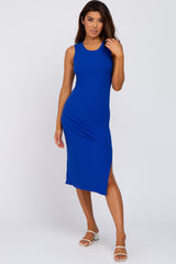 Royal Blue Ribbed Maternity Midi Dress