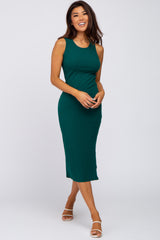 Green Ribbed Maternity Midi Dress