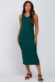 Green Ribbed Maternity Midi Dress