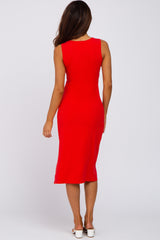 Red Ribbed Midi Dress