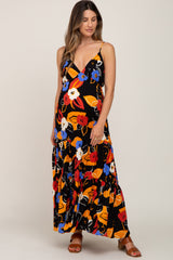 Black Floral Sleeveless Tiered Maternity Maxi Dress