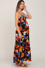 Black Floral Sleeveless Tiered Maternity Maxi Dress