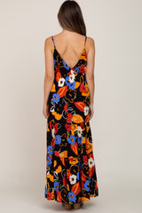 Black Floral Sleeveless Tiered Maternity Maxi Dress