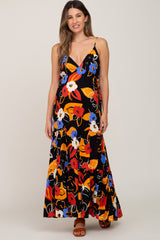 Black Floral Sleeveless Tiered Maternity Maxi Dress