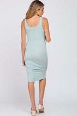 Mint Green Ribbed Split Front Ruched Maternity Dress