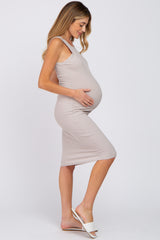 Grey Ribbed Sleeveless Maternity Dress