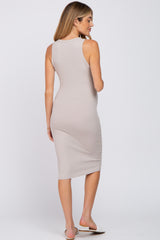 Grey Ribbed Sleeveless Maternity Dress