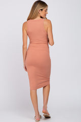 Salmon Ribbed Sleeveless Maternity Dress