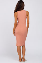 Salmon Ribbed Sleeveless Dress