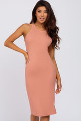 Salmon Ribbed Sleeveless Dress