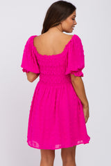 Fuchsia Textured Polka Dot Chiffon Smocked Maternity Dress