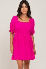 Fuchsia Textured Polka Dot Chiffon Smocked Maternity Dress