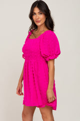 Fuchsia Textured Polka Dot Chiffon Smocked Dress