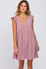 Mauve Heathered Flutter Sleeve Dress