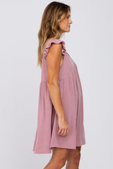 Mauve Heathered Flutter Sleeve Dress