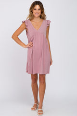 Mauve Heathered Flutter Sleeve Dress