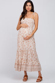 Cream Paisley Print Sleeveless Ruffle Hem Maternity Maxi Dress