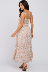 Cream Paisley Print Sleeveless Ruffle Hem Maternity Maxi Dress